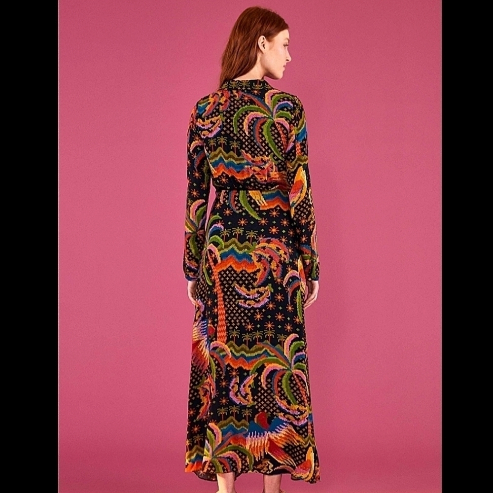 NWT FARM RIO Macaw Island black long sleeve maxi dress size small. - Picture 6 of 10